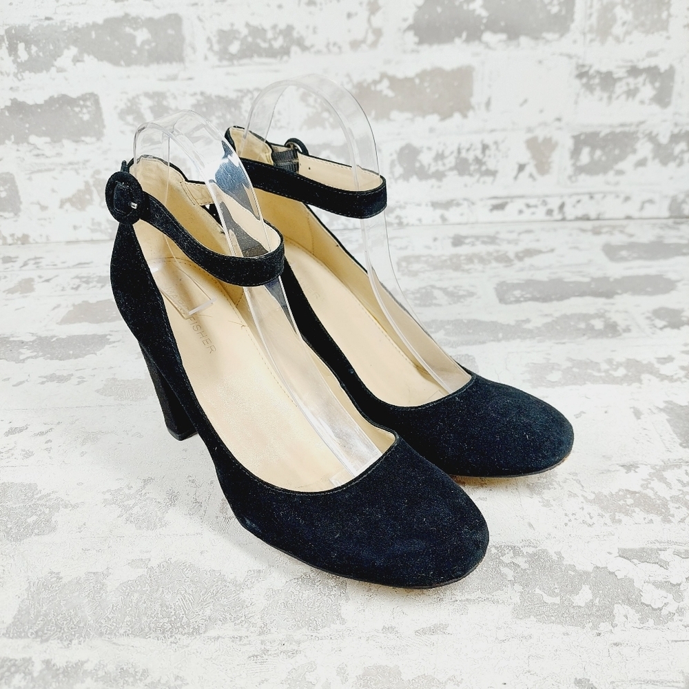 Marc Fisher Ion Black Suede Ankle Strap Pumps F578 - Picture 4 of 13